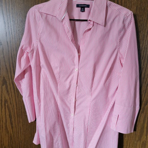NWOT Lands End Red and White Striped No Iron Broadcloth Size 6 Women's Blouse - Picture 1 of 5